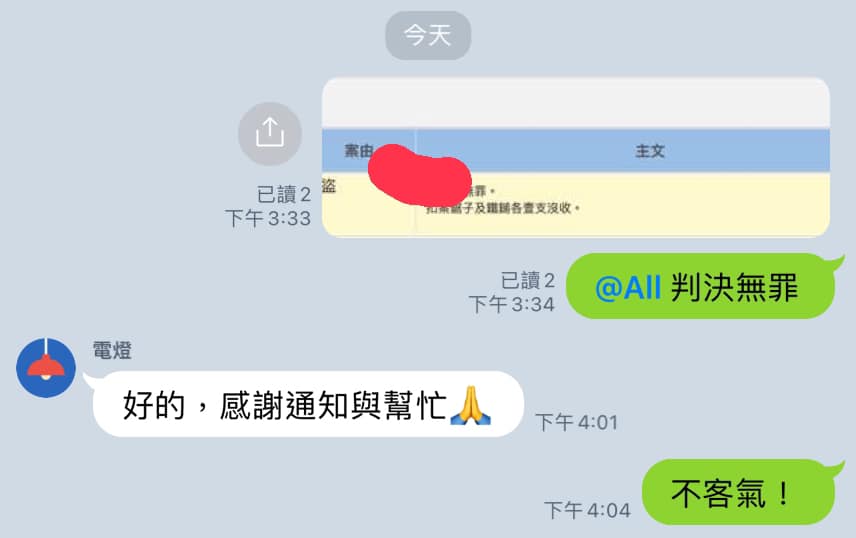 文章圖片：年度結案潮，今天在台北市調處做筆錄結束後，收到當事人無罪判…
