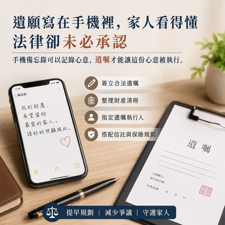 文章圖片：【遺願寫在手機裡，家人看得懂，法律卻未必承認】