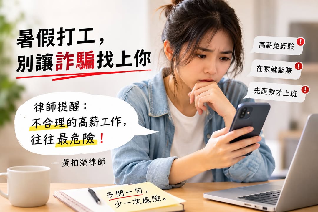 文章圖片：【暑假打工旺季，律師提醒：孩子找工作前，先學會辨識這5個危…
